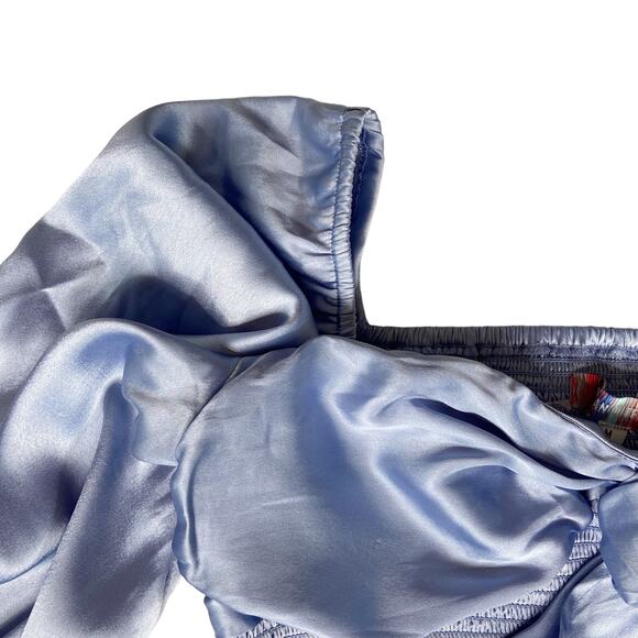 NEW Urban Outfitters Top Satin Puff Sleeve Smocked Shirt Square Neck Size Medium - Picture 7 of 10